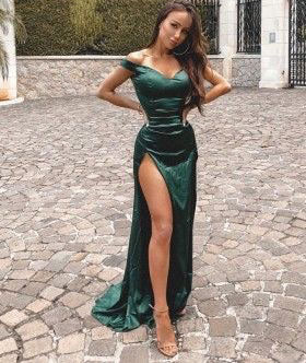 Off the Shoulder Slit Prom Dresses