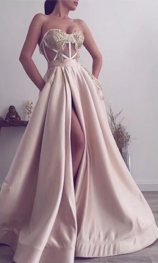 Sweetheart Prom Dresses Slit Side with Pockets