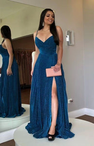 Spaghetti Straps Prom Dresses Slit Side