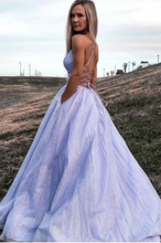 Charger l&#39;image dans la galerie, Sparkly Lavender Prom Dresses Criss Cross Spaghetti Straps