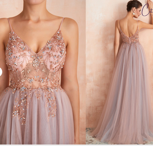 Prom Dresses Spaghetti Straps Tulle with Rhinestones