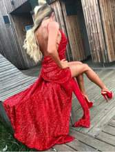 Load image into Gallery viewer, Red Prom Dresses Slit Sequins