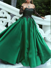 Laden Sie das Bild in den Galerie-Viewer, Bateau Prom Dresses Princess Gown with Sleeves Green