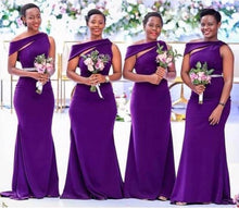 Load image into Gallery viewer, Purple One Shoulder Mermaid Bridesmaid Dresses