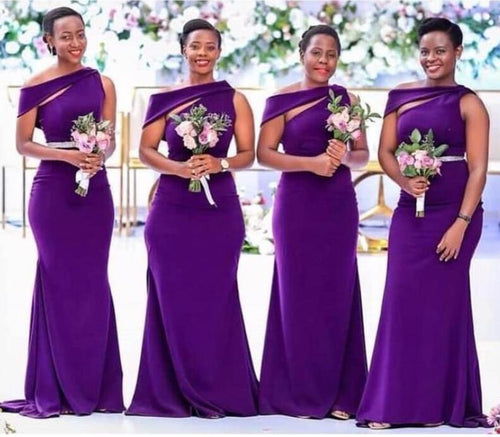 Purple One Shoulder Mermaid Bridesmaid Dresses