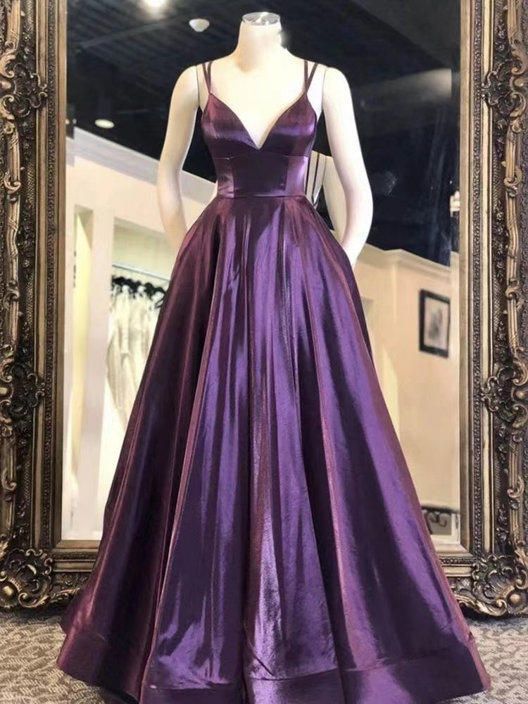 Purple Prom Dresses Double Straps under 100