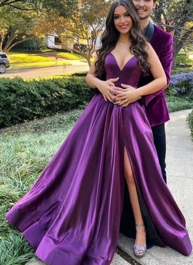 Purple Prom Dresses Spaghetti Straps