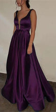 Load image into Gallery viewer, Grape Prom Dresses V Neck Waist with Bowknot