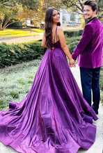 Load image into Gallery viewer, Purple Prom Dresses Double Spaghetti Straps