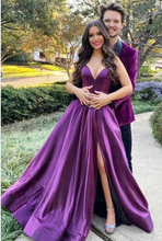 Load image into Gallery viewer, Purple Prom Dresses Double Spaghetti Straps