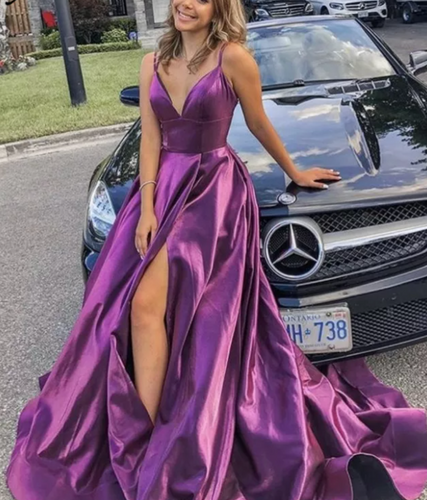 Purple Prom Dresses Double Spaghetti Straps