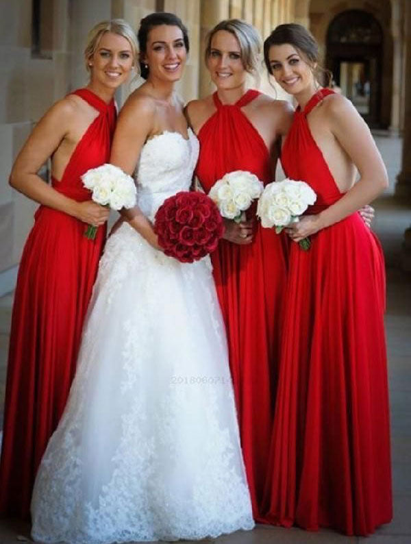 Halter Red Long Bridesmaid Dresses for Wedding Party