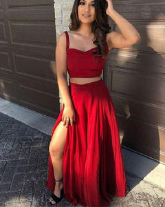 Two Piece Red Prom Dresses Long Evening Gowns