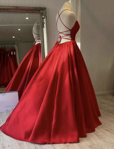 Red Prom Dresses Criss Cross Floor Length