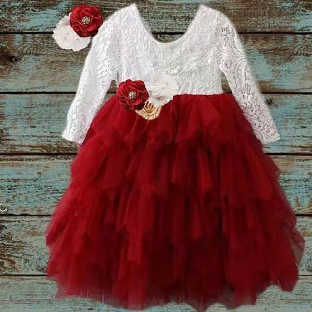 Red Flower Girl Dresses with Handmade Flowers