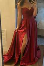 Charger l&#39;image dans la galerie, Red Strapless Prom Dresses Slit Side for Women