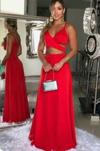 Laden Sie das Bild in den Galerie-Viewer, Red Prom Dresses V Neck