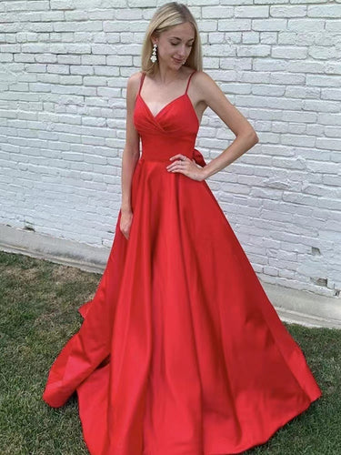 Red Prom Dresses Spaghetti Straps with Bowknot