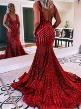 Load image into Gallery viewer, V Neck Mermaid Prom Dresses Long