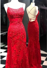 Cargar imagen en el visor de la galería, Red Prom Dresses Double Straps with Lace Appliques