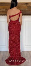 Load image into Gallery viewer, One Shoulder Prom Dresses High Slit Floor Length