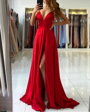 Load image into Gallery viewer, Spaghetti Straps Prom Dresses Red Criss Cross