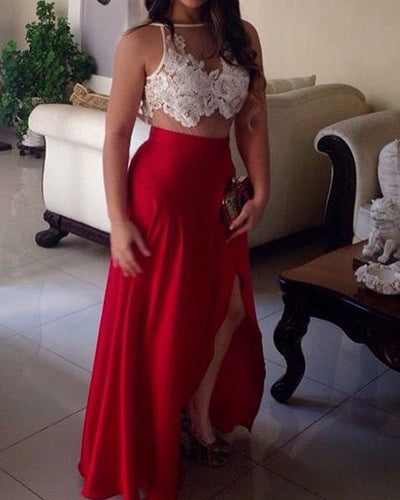 Elegant Prom Dresses with Appliques Slit