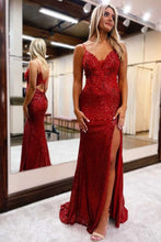 Load image into Gallery viewer, Mermaid Prom Dresses Sequins Slit Side