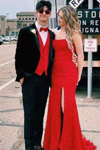 Cargar imagen en el visor de la galería, Strapless Red Slit Side Prom Dresses Floor Length