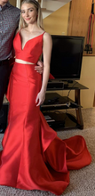 Load image into Gallery viewer, Two Piece Red Prom Dresses Mermaid with Big Bowknot