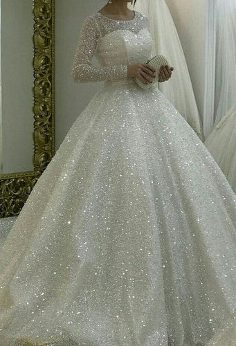 Sparkly Wedding Dresses Birthday Gowns Pageant Dress with Long Sleeves