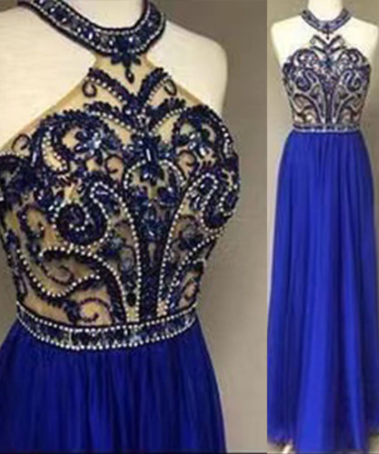 Royal Blue Prom Dresses with Rhinestones