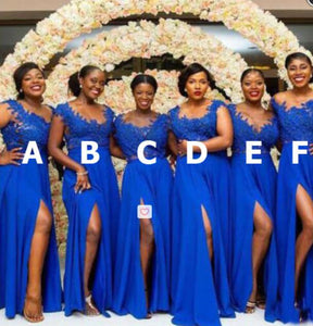 Royal Blue Bridesmaid Dresses with Appliques Slit