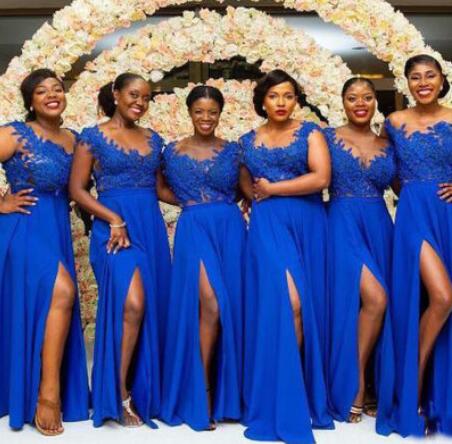 Royal Blue Bridesmaid Dresses with Appliques Slit