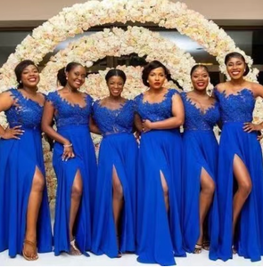 Royal Blue Bridesmaid Dresses Slit Side