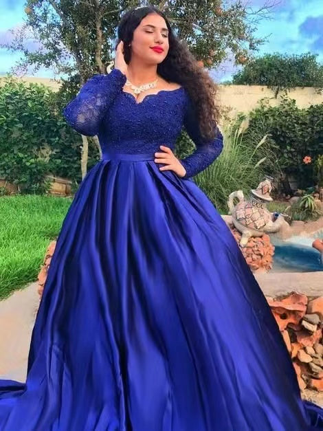 Royal Blue Plus Size Prom Dresses with Full Sleeves