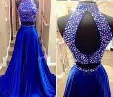 Two Piece Prom Dresses Slit with Rhinestones