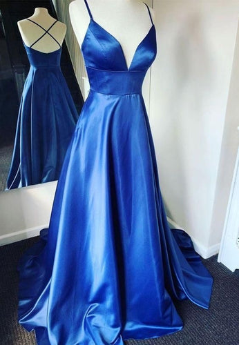 Royal Blue Prom Dresses Criss Cross Back