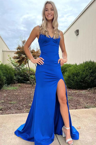 Royal Blue Slit Side Prom Dresses