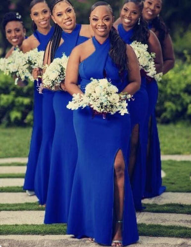 Hater Royal Blue Bridesmaid Dresses with Slit Side