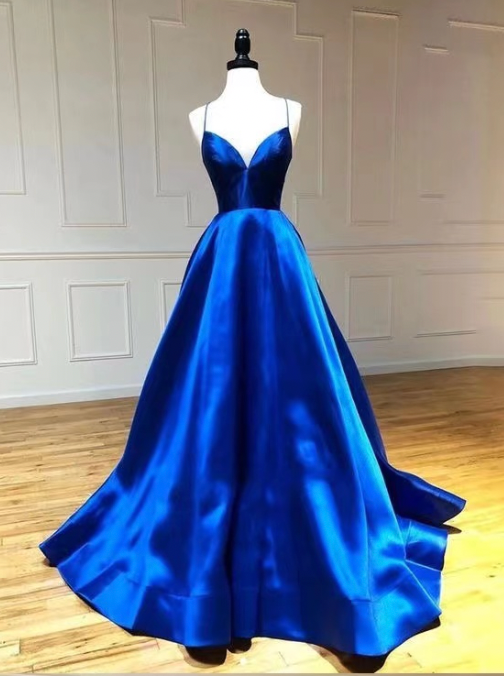 Royal Blue Prom Dresses Criss Cross Back