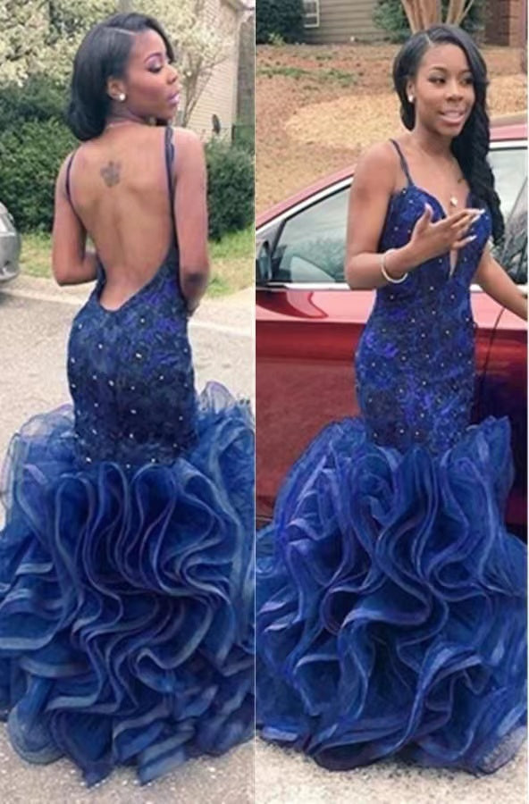 Dark Royal Blue Prom Dresses Mermaid with Beaded