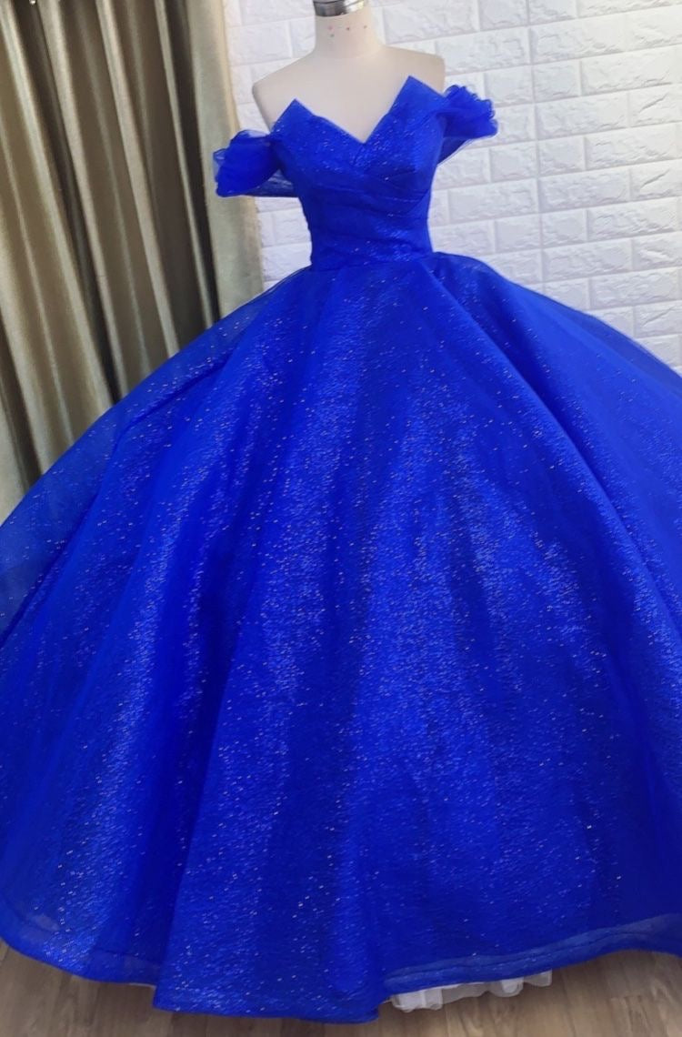 Off the Shoulder Royal Blue Prom Dresses Birthday Gown