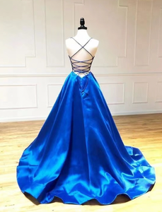 Royal Blue Prom Dresses Criss Cross Back