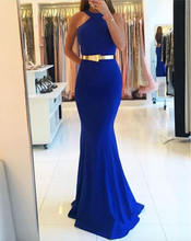 Load image into Gallery viewer, Royal Blue Prom Dresses Mermaid with Gold Sash