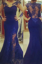 Cargar imagen en el visor de la galería, Prom Dresses Royal Blue with Slit Side Lace