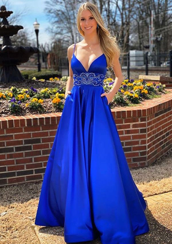 Spagehtti Straps Royal Blue Prom Dresses