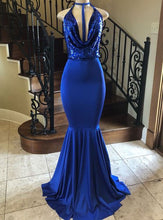 Laden Sie das Bild in den Galerie-Viewer, Royal Blue Mermaid Prom Dresses Top Sequins