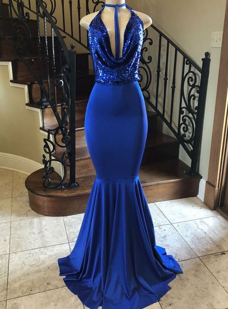 Royal Blue Mermaid Prom Dresses Top Sequins