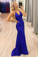 Charger l&#39;image dans la galerie, Royal Blue Prom Dresses Sequins Criss Cross